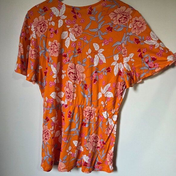 LIKE NEW LASCANA FOR VENUS BOHO FLORAL SURPLICE V NECK FLUTTER SLEEVES SIZE L - Picture 4 of 16